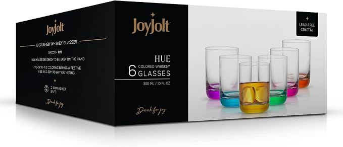 JoyJolt Hue Colorful Whiskey Set of 6, 10oz Drink Glasses, Double Old Fashioned - Image 7