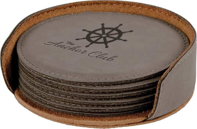 Custom Engraved Coasters | Personalized Leather Coaster | Set of 6 | Drink by AMERICAN+PERSONALIZED
