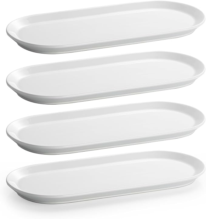 Ceramic Oval Serving Platters Set of 4, 13 Inch Long Serving Trays by Unknown