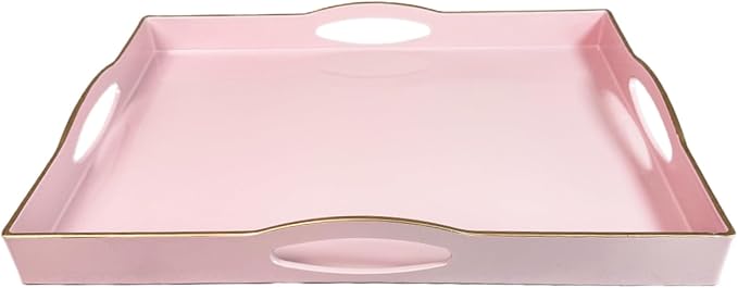 Pink Serving Tray with 4 Handles, Plastic Decorative Tray - Image 7
