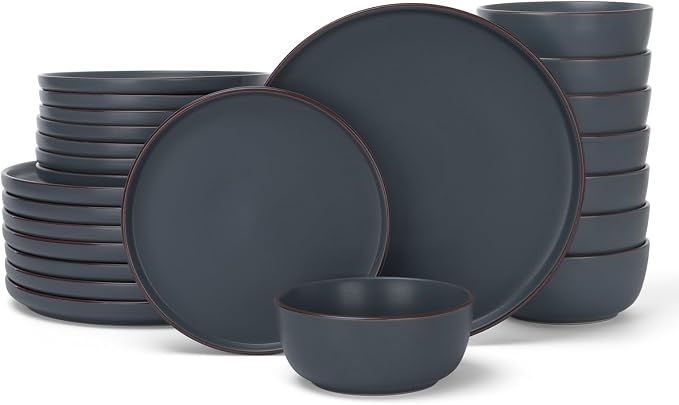 Famiware Mercury 24-Piece Stoneware Dinnerware Set, Charcoal | Plates and Bowls by Famiware
