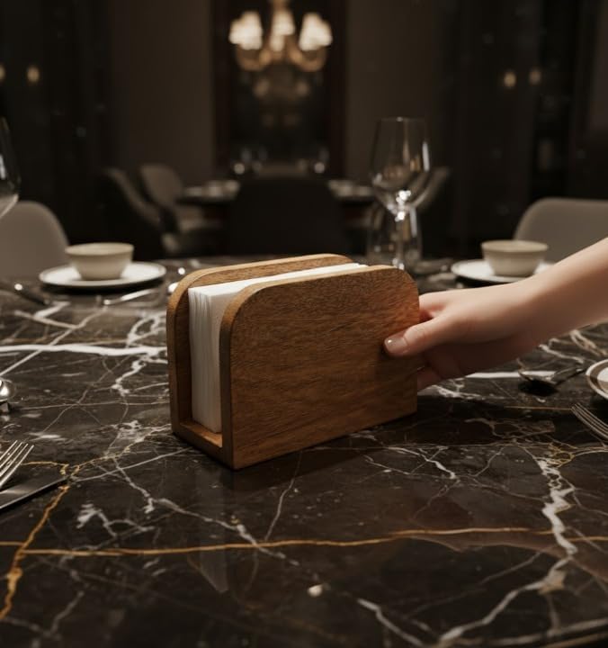 Wood Napkin Holder for Table, Mango Wooden Upright Napkin Dispenser Stand for - Image 3