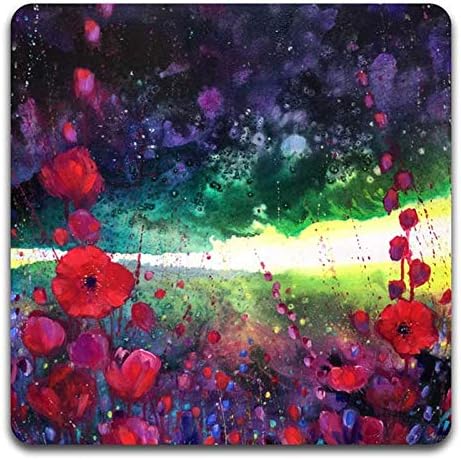 Watercolor Red Flowers Square Coaster Set-Made of Recycled Rubber-Set of 4 - Image 3