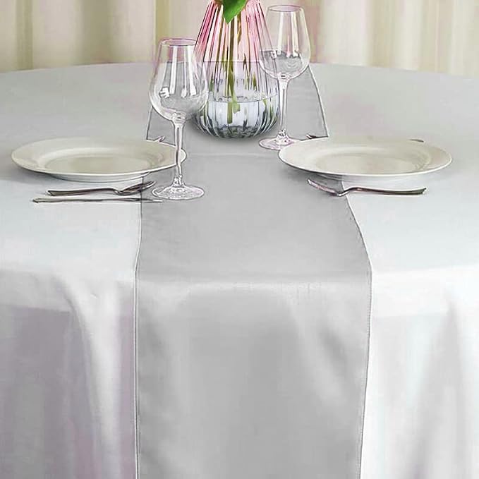 2 Pack Silver Table Runners, 12x108 Inches Long | Satin Table Runner, Silk and - Image 2