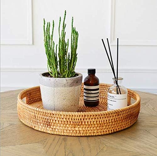YANGQIHOME Rattan Round Serving Tray, Decorative Coffee Table Tray, Hand Woven - Image 6