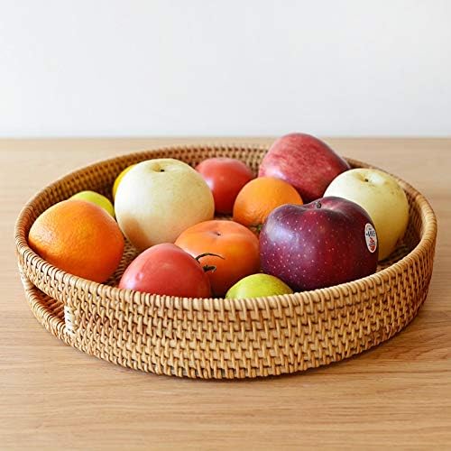 Round Rattan Serving Tray Decorative Woven Ottoman Trays - Image 5