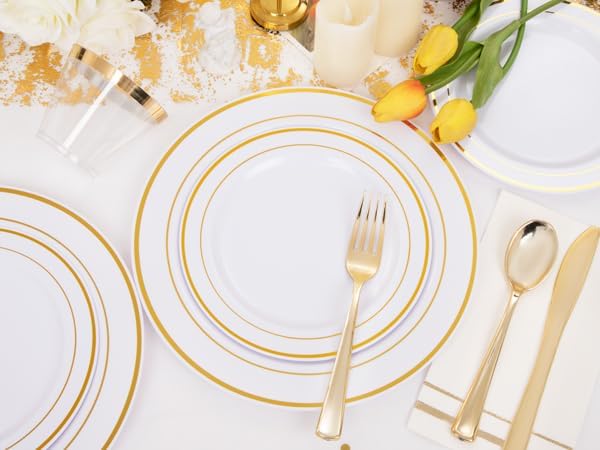 GATHER 176PCS White and Gold Plastic Plates - Image 9