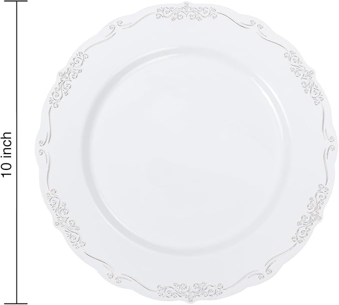 DaYammi 60PCS White and Silver Plastic Plates, Heavy Duty White and Silver - Image 5
