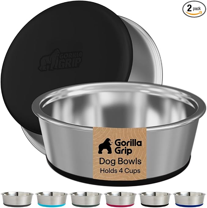 GORILLA GRIP Dog Bowls, Food Grade 304 Stainless Steel, Holds 4 Cups Each Food by Unknown