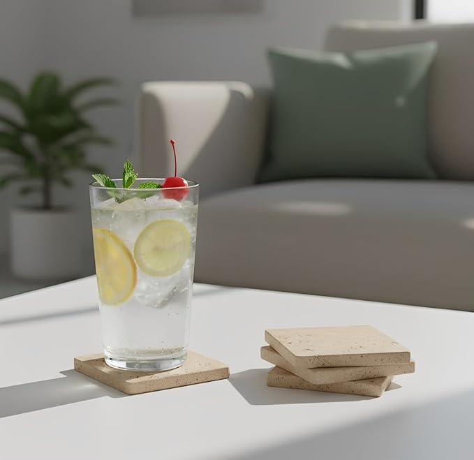 Travertine Coasters Set of 6 Square 3.5 Inch | Marble Coaster - Image 4