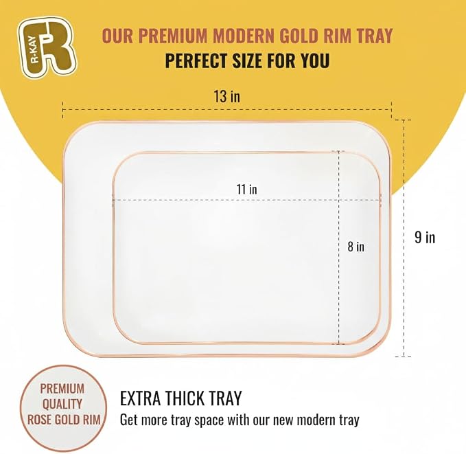 3 Pack Rose Gold Plastic Serving Trays - Image 5
