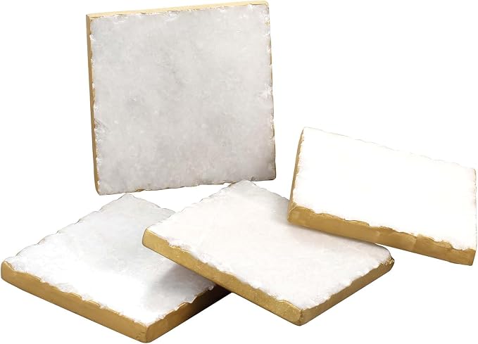 Thirstystone Square White Marble/Gold Edged Coasters, Non-Slip Feet - Image 5