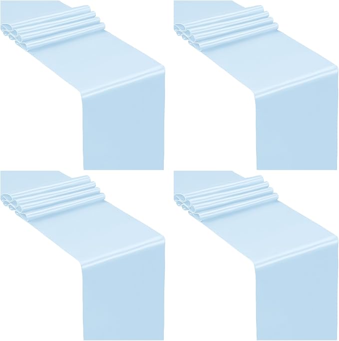 SiinvdaBZX 4 Pcs Light Blue Satin Table Runner 12 x 108 inches Long | Bright by SiinvdaBZX