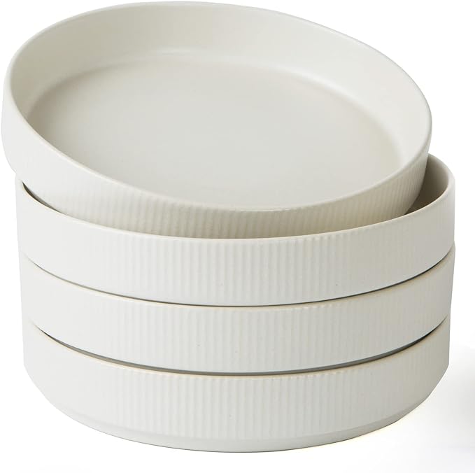 famiware Star 8.25" Pasta Bowls Set of 4, Bowl Plates, Matte White | Microwave by Famiware
