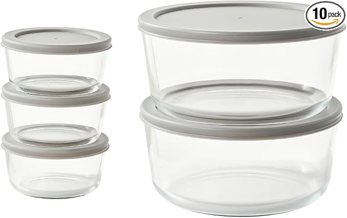 10-Piece Glass Food Storage Containers Set | 2-Cup & 6.5-Cup, Leakproof | by DuraLiving