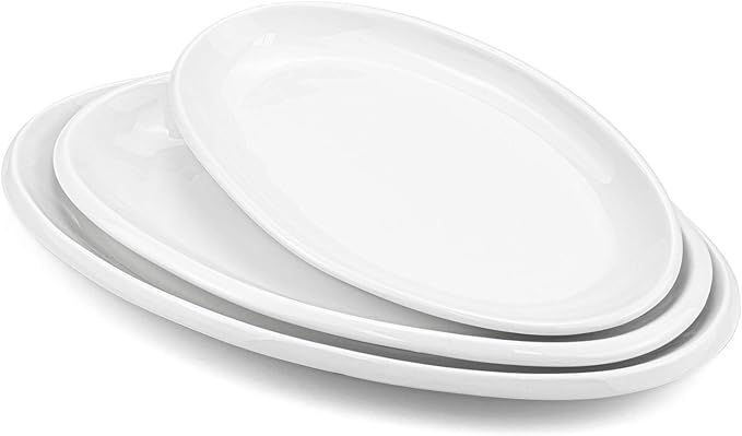 Foraineam Set of 3 Sizes Porcelain Oval Serving Platters White Dinner Plates by Foraineam