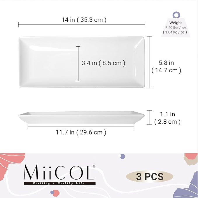 Miicol Porcelain Serving Platters Set of 3, Large Serving Trays 14 Inch - Image 3