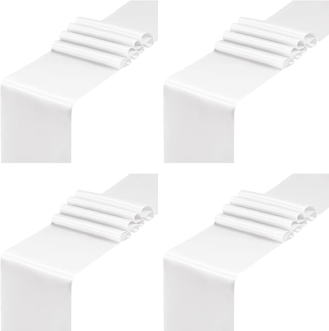 SiinvdaBZX 4 Pcs White Satin Table Runner 12 x 108 inches Long | Bright Smooth by SiinvdaBZX