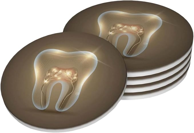 Tooth Dentistry Dental Coasters Set of 4, Absorbent Ceramic Drink Coasters Cup by Unknown