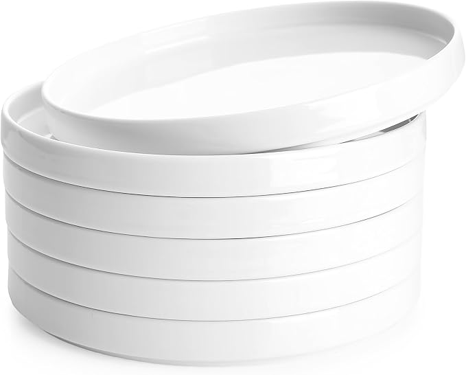 Sweese Porcelain Flat Dinner Plates Set of 6, 10.5 Inch High Edge Dish Set by Sweese