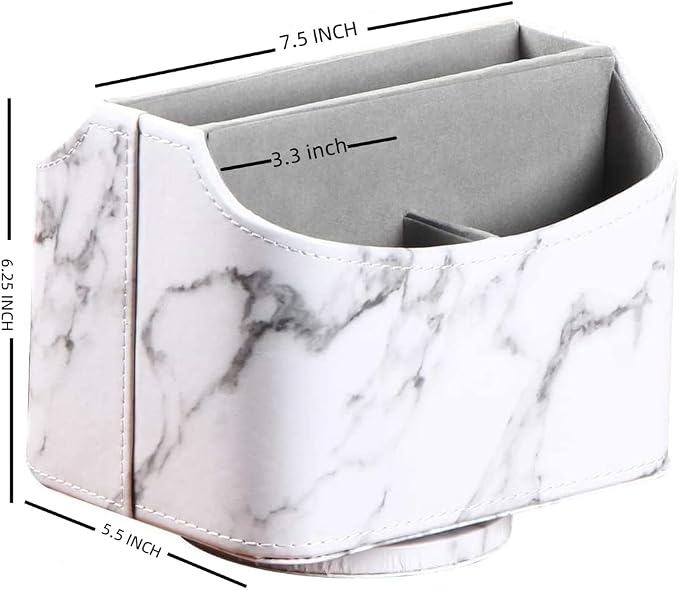 PU Leather Remote Control Holder, 360 Degree Spinning Desk TV Remote Caddy - Image 2