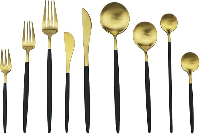 Black Gold Flatware, Royal 4 Piece Matte Black Handle 18/10 Stainless Steel - Image 3