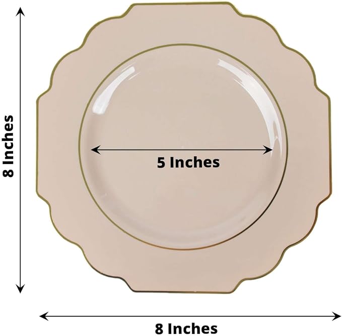 Taupe Hard Plastic Dessert Plates, 50 Pack 8" Disposable Round Baroque Plates - Image 3