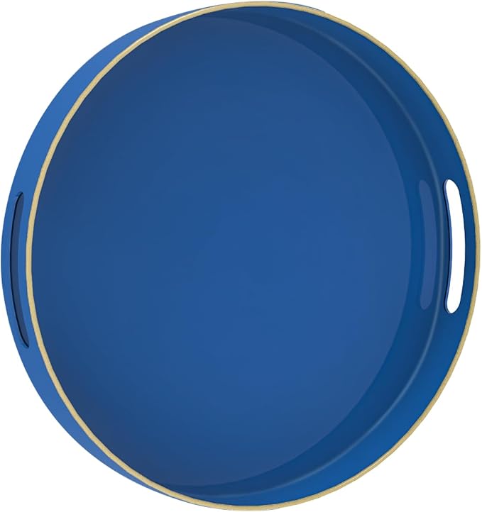 13" Blue Decorative Tray, Plastic Round Serving Tray by MAONAME