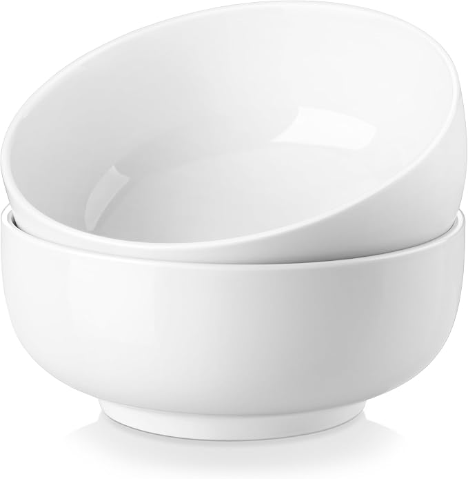 MALACASA Salad Soup Bowls Set of 2, 44 OZ White Ceramic Bowls | Porcelain Bowls by MALACASA