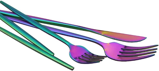JASHII Shiny Rainbow Silverware Set, 30-Piece Stainless Steel Satin Finish - Image 8