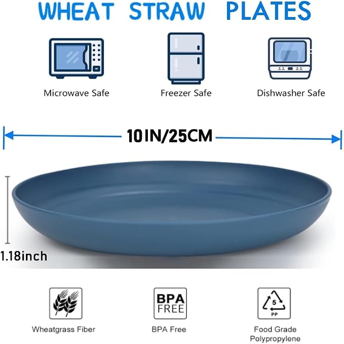 K Y KANGYUN 10 Inch Unbreakable Wheat Straw Dinner Plates, BPA Free - Image 3