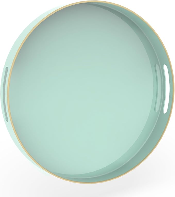 13" Mint Green Decorative Tray, Round Serving Tray by MAONAME