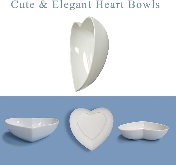 2pcs Porcelain Heart Shaped Plates Deep Salad Plates, 8 inch Large Heart Bowls - Image 4