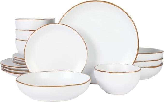 Gibson Home Hazeltine 16-Piece White Stoneware Dinnerware Set – Plates and Bowls by GibsonHomewares
