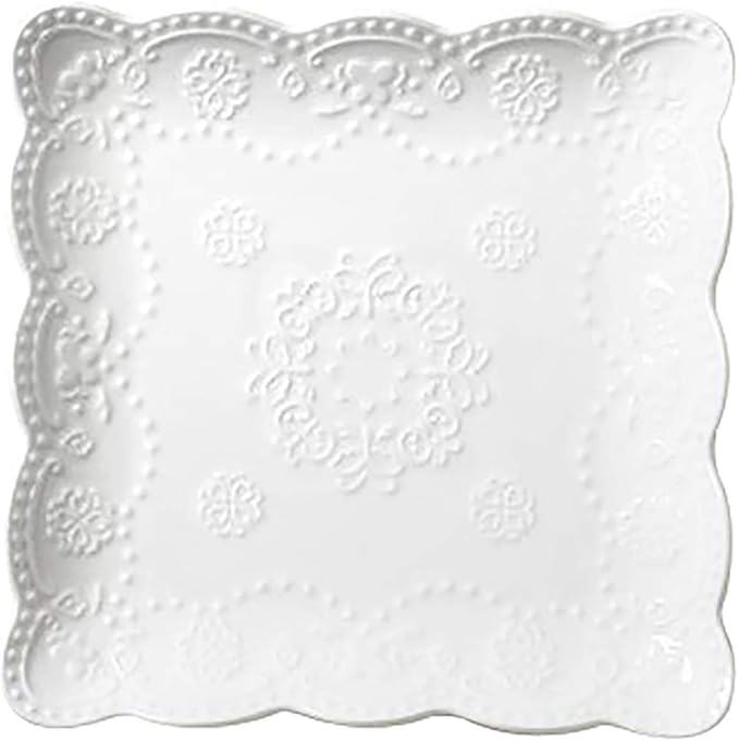 Ceramic Plate, Square Embossed Lace Plate by YBK+Tech