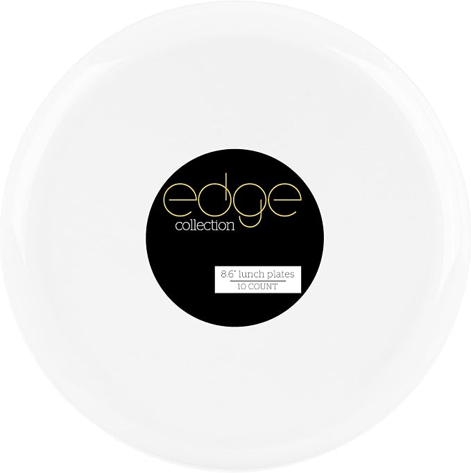 White Plastic Party Plates Edge Collection Premium heavyweight Elegant by PLASTICPRO