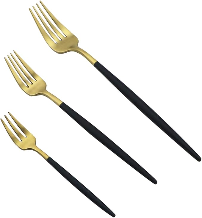 Black Gold Flatware, Royal 4 Piece Matte Black Handle 18/10 Stainless Steel - Image 6
