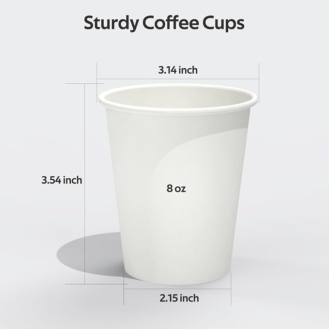 Dealusy 100 Count 8 oz Coffee Cups, Leak-Free Food Safe Paper Cups 8 oz - Image 2