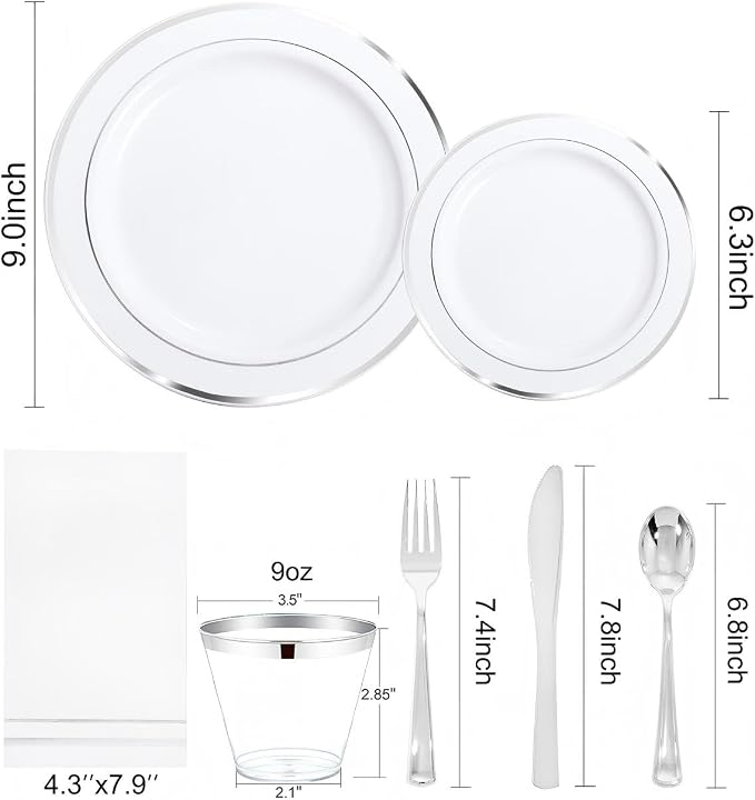 GATHER 350PCS Silver Plastic Plates - Image 2