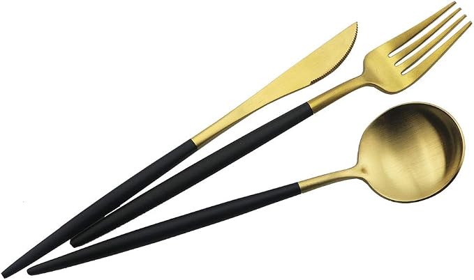 JASHII Luxury Black Gold Flatware, 5-piece Elegant Cute 18/10 Stainless Steel - Image 7