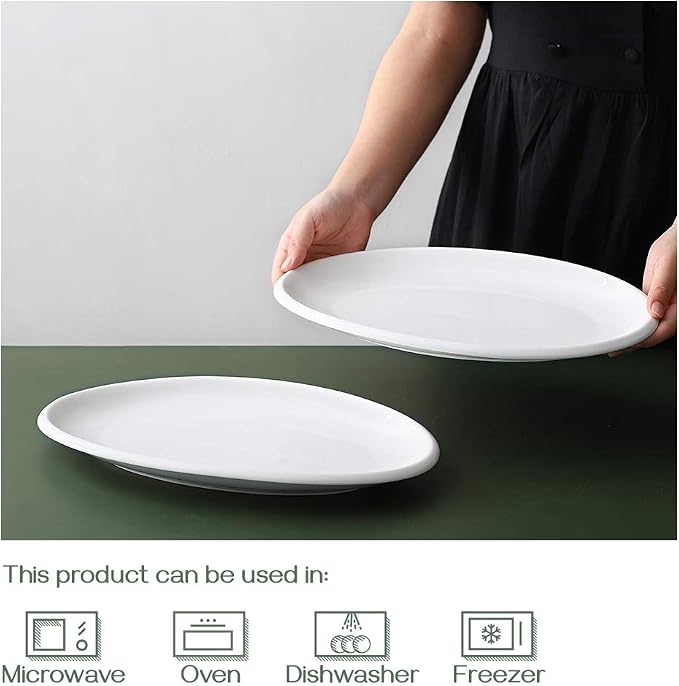 DOWAN 14" Serving Platters for Entertaining, Oval White Serving Plates - Image 5