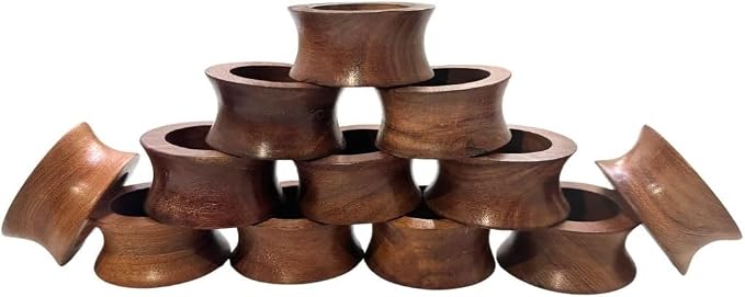 SHAFA IMPEXHandmade Acacia Concave Wood Napkin Ring Set of 12 by Shafa+impex