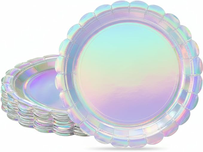 NatNarr 30 Pack Iridescent Plates, Unicorn Birthday, Oil-and Water-Resistant by NatNarr
