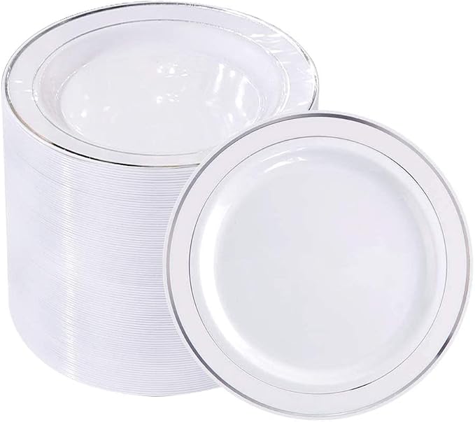 bUCLA 100Pieces Silver Plastic Plates by BUCLA