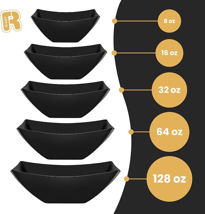 R-kay 6 Pack Black Square Plastic Serving Bowls - Image 5