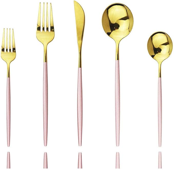 JASHII 30-Piece Stainless Steel Pink Gold Satin Finish Flatware Set by JASHII