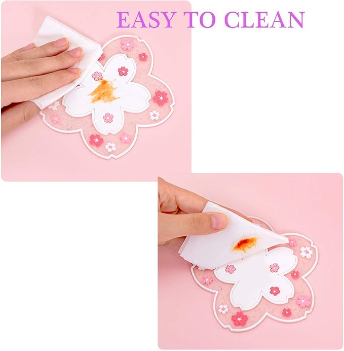 Sakura Coffee Cup Mat Kawaii Coaster 2PCS Cute Cherry Blossom PVC Home Tea Mug - Image 2