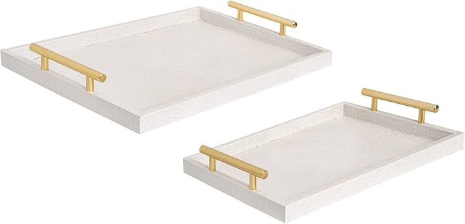 Set of 2 Modern Elegant Large Wood Serving Tray, Rectangle Decorative Tray - Image 6