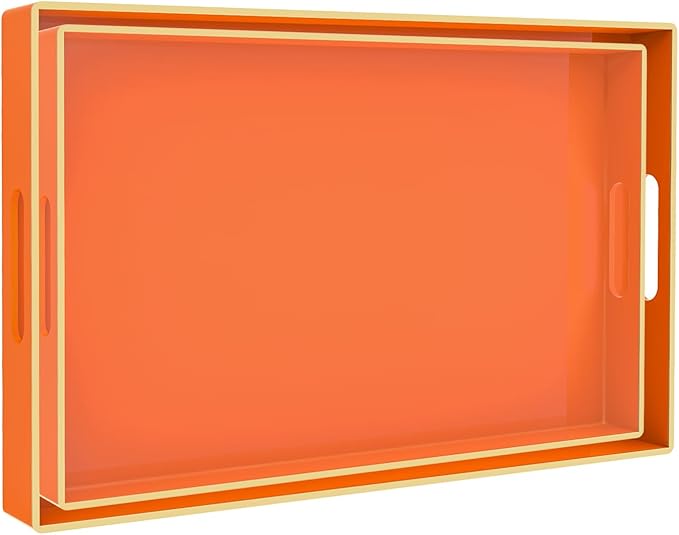 Orange Serving Tray with Handles, Plastic Decorative Tray Set of 2 | Decorative by MAONAME