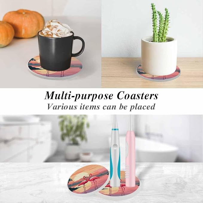 Pink Flamingos Coasters for Drinks Absorbent Ceramic Drink Coaster for Coffee - Image 6